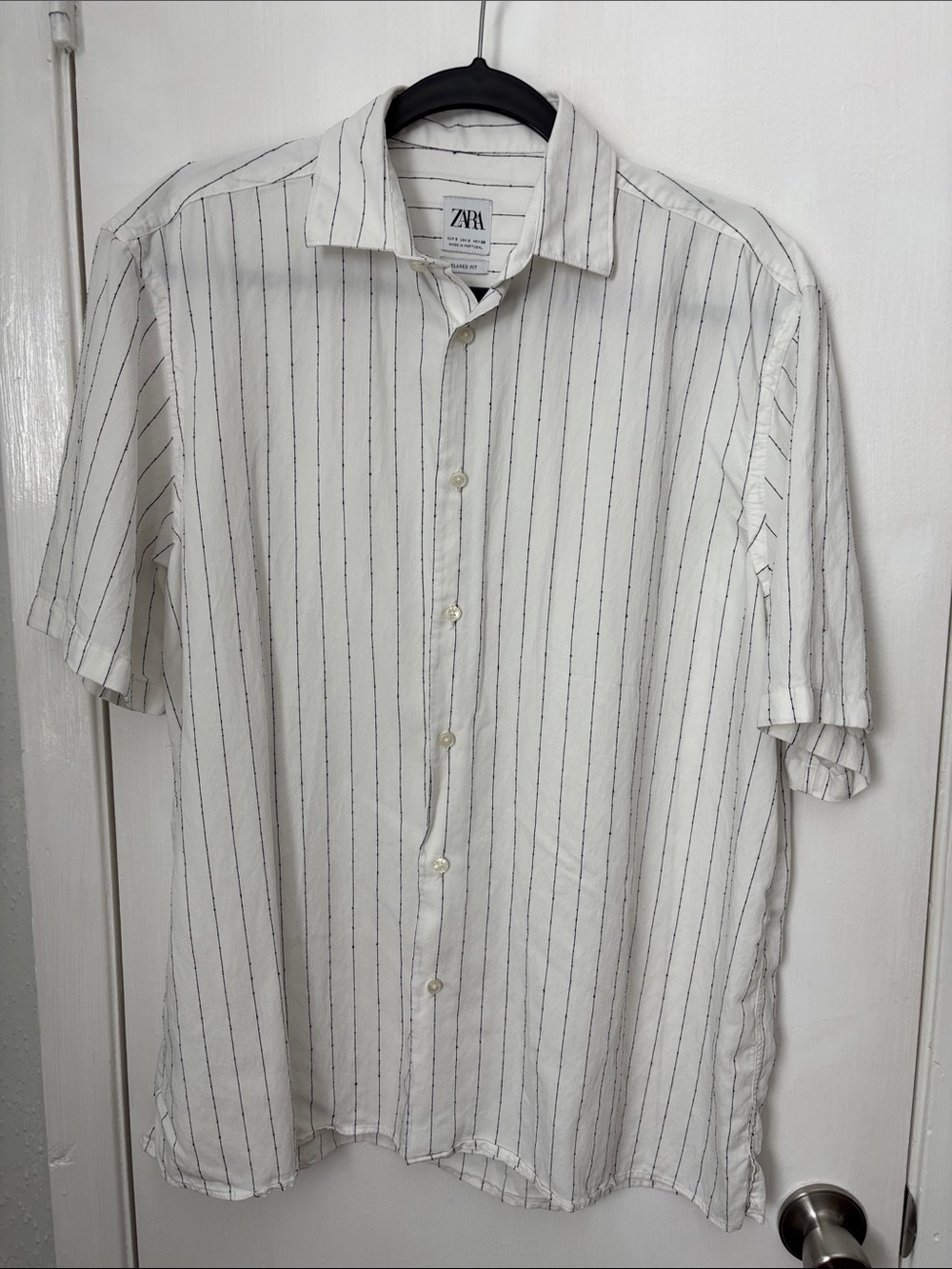 Zara White Button-Down Shirt with Black Pinstripes